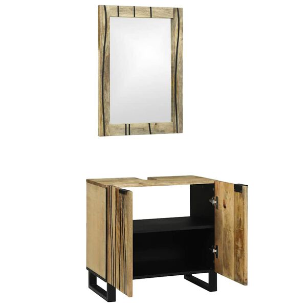 vidaXL Badezimmerm&ouml;bel-Set mit Regal mit T&uuml;r 2 pcs Braun Holzwerkstoff