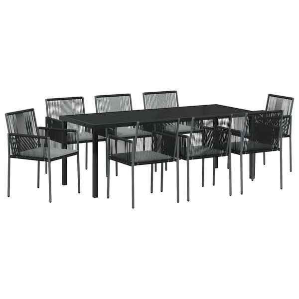 vidaXL Garten Essgruppe 9 pcs Schwarz PE-Rattan
