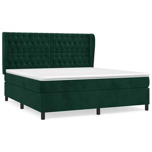 vidaXL Boxspringbett mit Matratze Dunkelgr&uuml;n 180x200 cm Samt