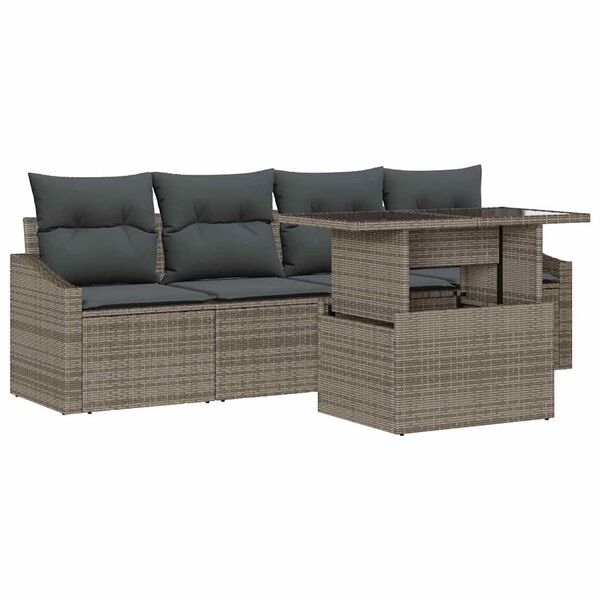 vidaXL Garten-Sofa-Set mit Speicher 5 pcs Grau Poly Rattan