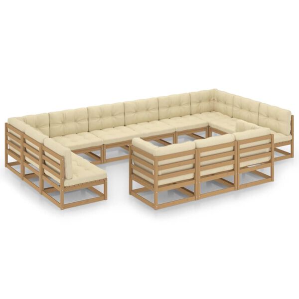 vidaXL 13-tlg. Garten-Lounge-Set mit Kissen Honigbraun Massivholz