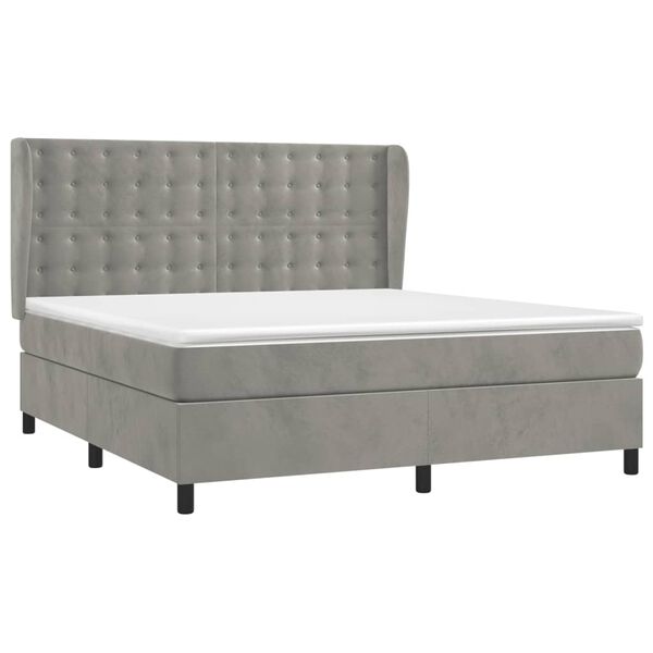 vidaXL Boxspringbett mit Matratze Hellgrau 180x200 cm Samt
