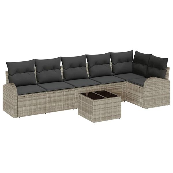 vidaXL Garten-Sofa-Set mit Kissen 7 pcs Hellgrau Poly Rattan