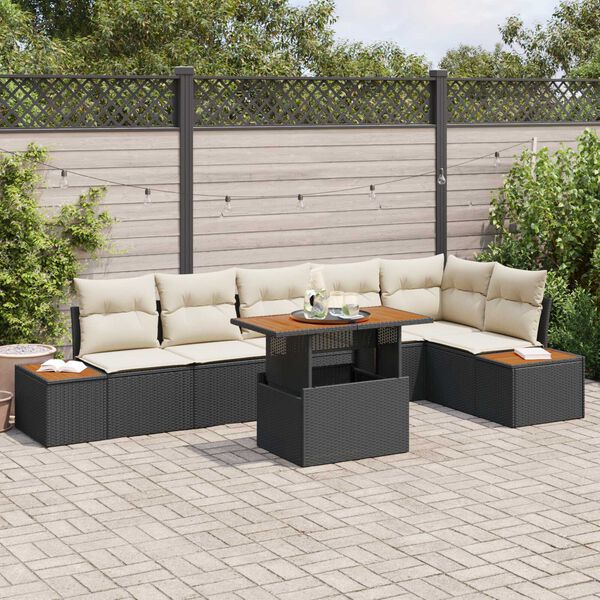 vidaXL Garten-Sofa-Set mit Speicher 7 pcs Schwarz Poly Rattan