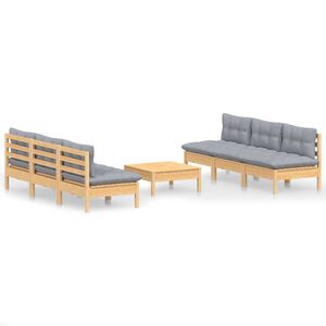 vidaXL 7-tlg. Garten-Lounge-Set mit Grauen Kissen Kiefernholz