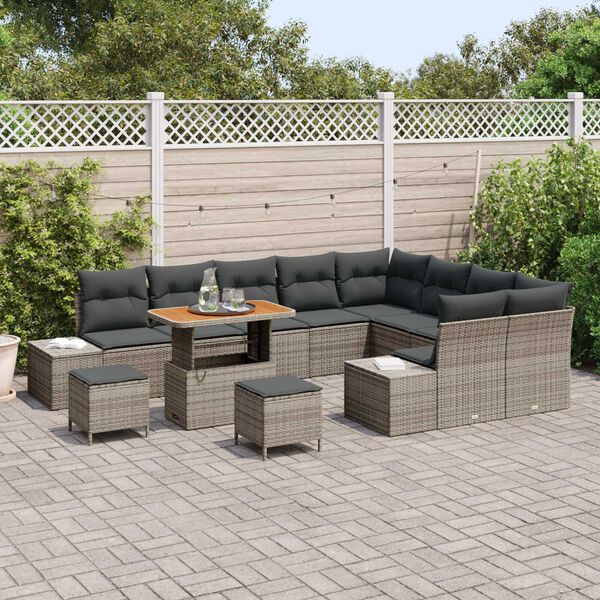 vidaXL Gartensofa-set mit Kissen 12 pcs Grau Poly-Rattan