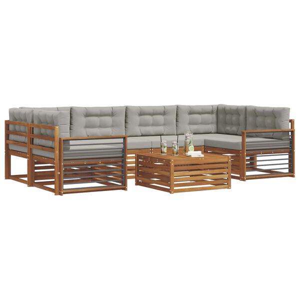 vidaXL Outdoor-Sofagarnitur mit Kissen 7 pcs Nat&uuml;rlich und Hellgrau