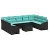 vidaXL Sofa Set mit Kissen 10 pcs Schwarz Poly-Rattan