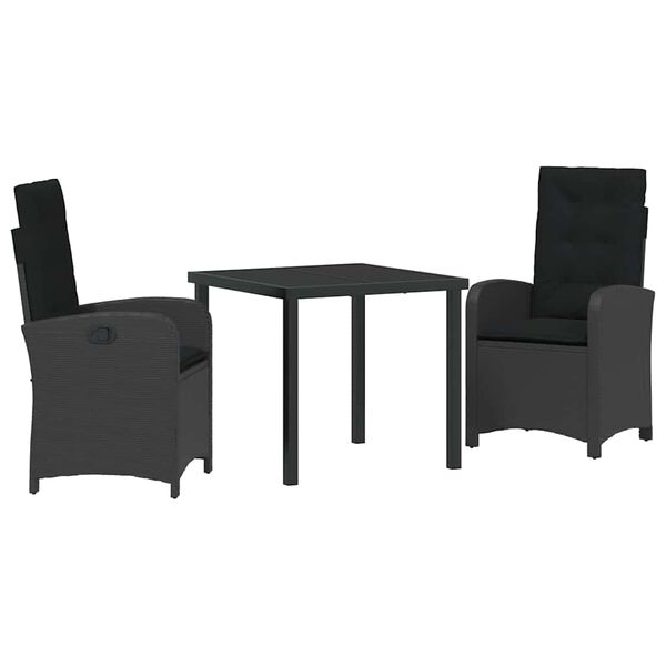 vidaXL Garten Essgruppe mit Kissen 3 pcs Schwarz Poly-Rattan