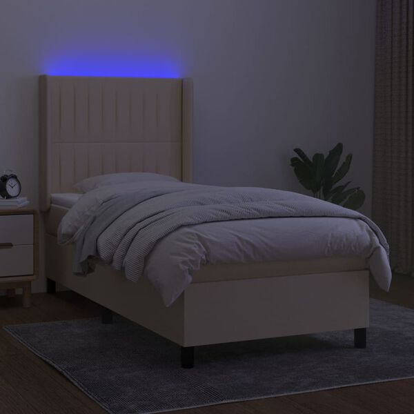 vidaXL Boxspringbett mit Matratze & LED Creme 100x200 cm Stoff