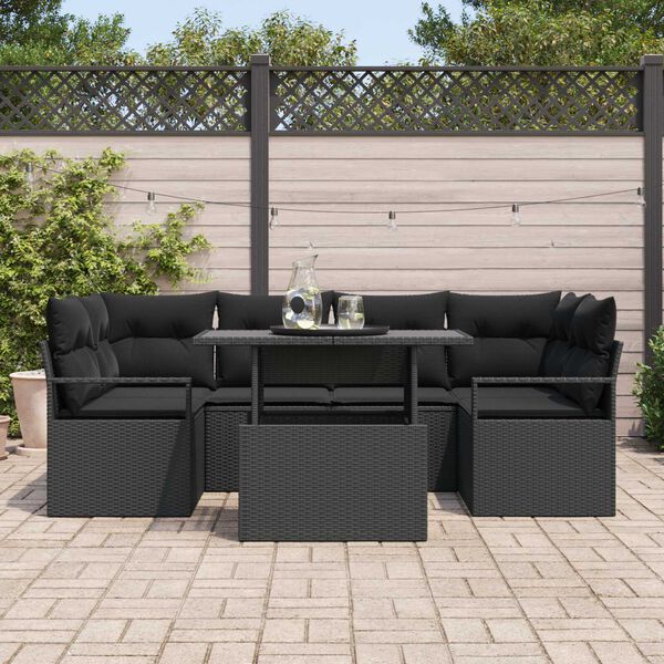 vidaXL Garten-Sofa-Set mit Speicher 7 pcs Schwarz Poly Rattan