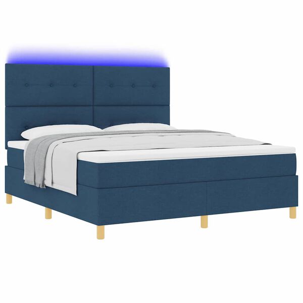 vidaXL LED Boxspringbett mit Matratze Blau 180 x 200 cm Stoff
