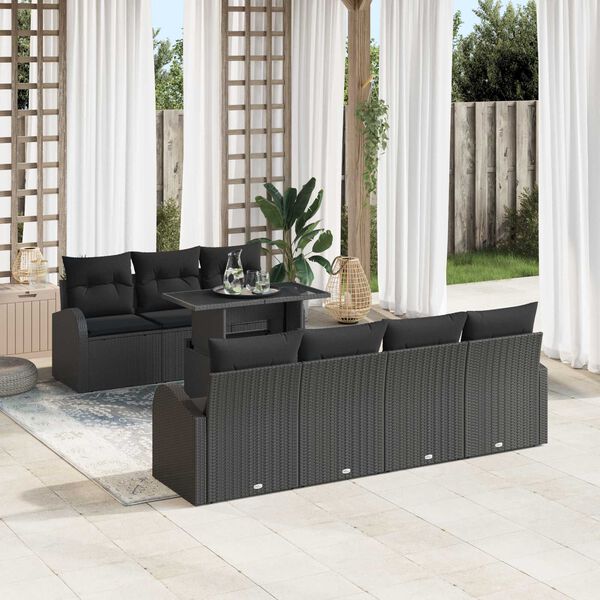 vidaXL Gartensofa-set mit Kissen 8 pcs Schwarz Poly-Rattan