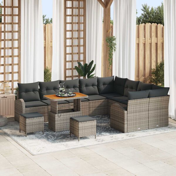 vidaXL Gartensofa-set mit Kissen 12 pcs Grau Poly-Rattan