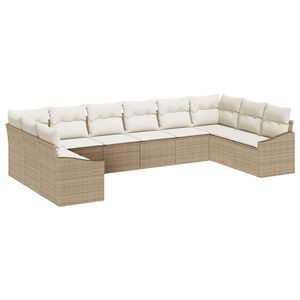 vidaXL Gartensofa-set mit Speicher 10 pcs Beige und Creme Poly-Rattan