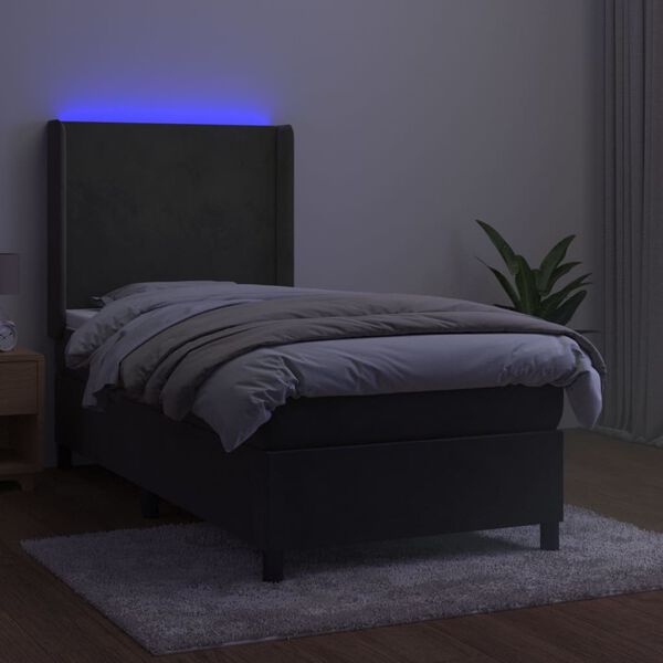 vidaXL Boxspringbett mit Matratze & LED Dunkelgrau 90x200 cm Samt