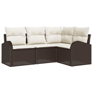 vidaXL Sofa Set mit Kissen 4 pcs Braun und Wei&szlig; Poly-Rattan