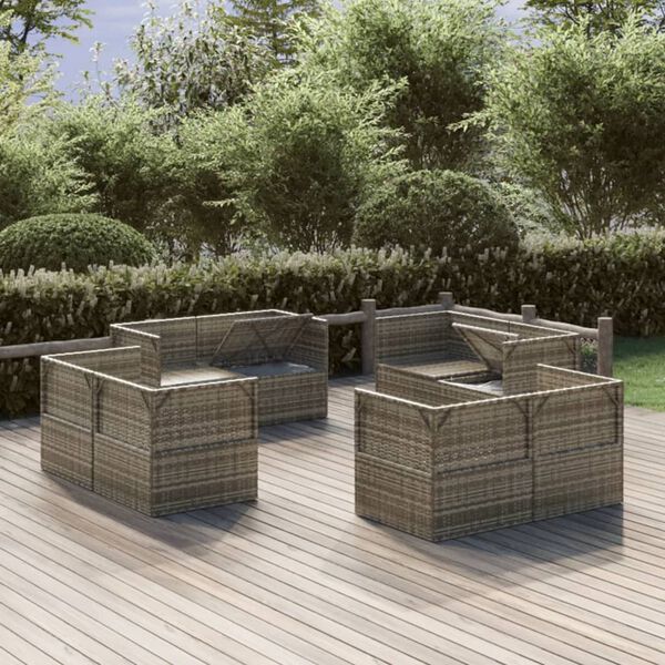 vidaXL Garten-Ecksofas 8 Stk. Grau 57x57x56 cm Poly Rattan