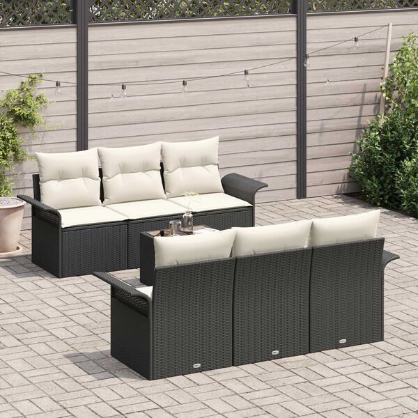 vidaXL Gartensofa-set mit Kissen 7 pcs Schwarz und Creme Poly-Rattan