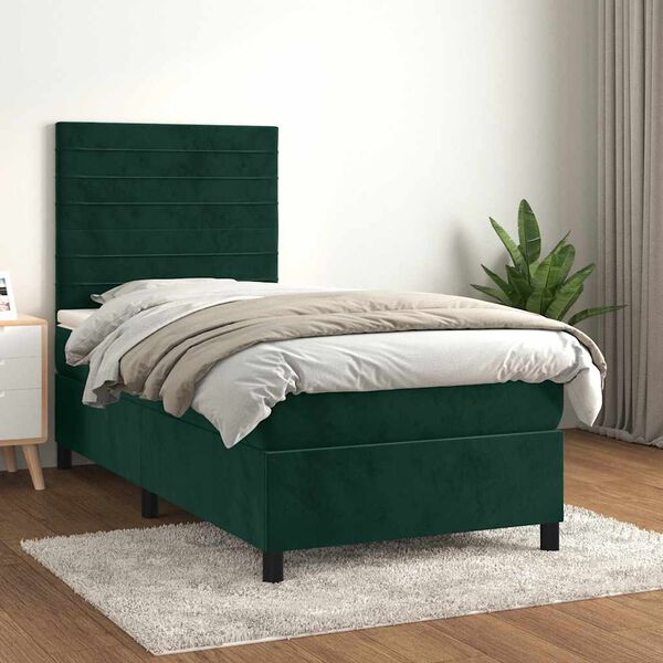 vidaXL Boxspringbett mit Matratze Dunkelgr&uuml;n 100x200 cm Samt