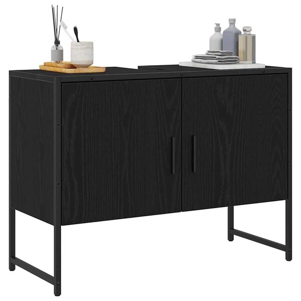vidaXL Waschbeckenschrank mit Tür Schwarz Eichen-Optik 80 x 30 x 60 cm