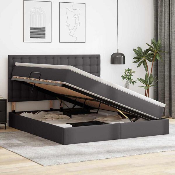 vidaXL Aufbewahrungsbett mit Matratze Grau 180 x 200 cm Kunstleder