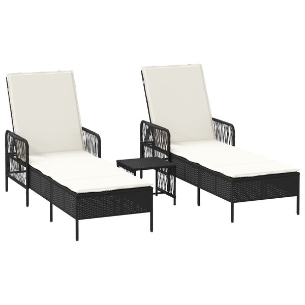 vidaXL Sonnenliege mit Kissen 2-Person 2 pcs Schwarz Poly-Rattan