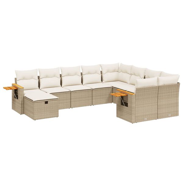 vidaXL 10-tlg. Garten-Sofagarnitur mit Kissen Beige Poly Rattan