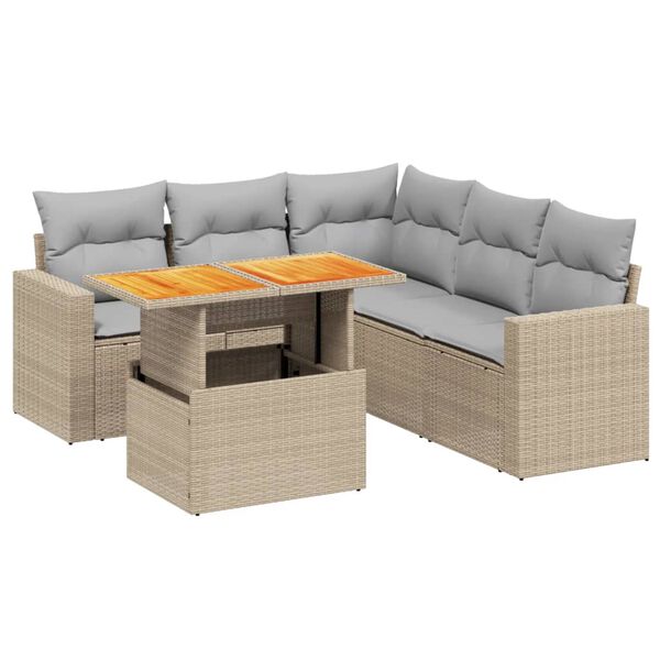 vidaXL 6-tlg. Garten-Sofagarnitur mit Kissen Beige Poly Rattan