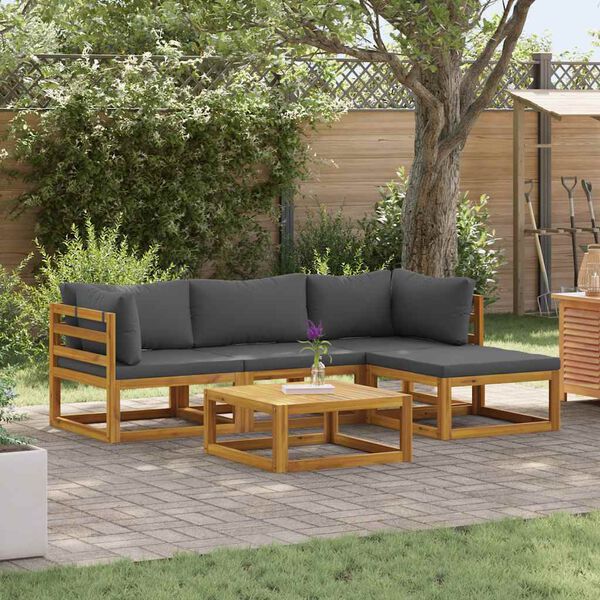vidaXL 5-tlg. Garten-Lounge-Set mit Auflagen Massivholz Akazie