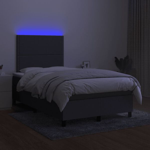 vidaXL Boxspringbett mit Matratze & LED Dunkelgrau 120x190 cm Stoff