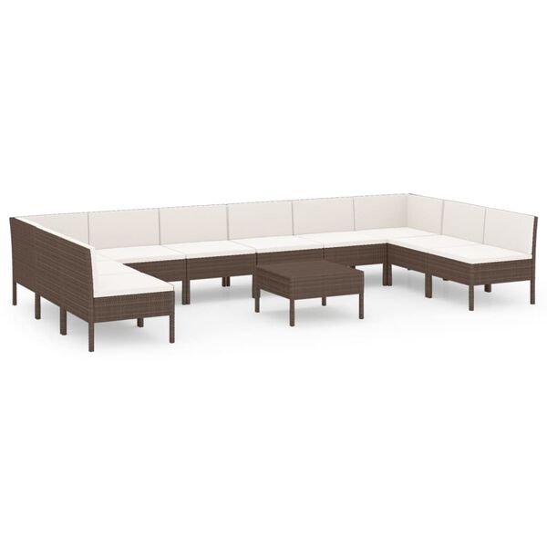 vidaXL 11-tlg. Garten-Lounge-Set mit Auflagen Poly Rattan Braun