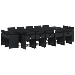 vidaXL 15-tlg. Garten-Essgruppe mit Kissen Schwarz Poly Rattan