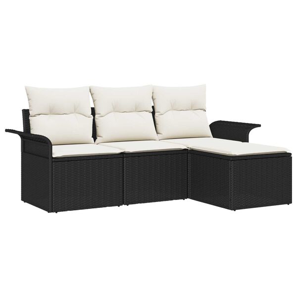 vidaXL Sofa Set mit Kissen 4 pcs Schwarz und Creme Poly-Rattan