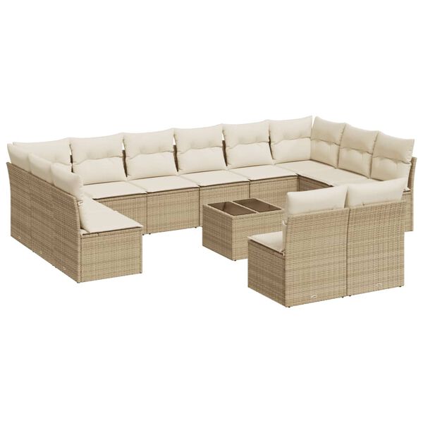 vidaXL 13-tlg. Garten-Sofagarnitur mit Kissen Beige Poly Rattan