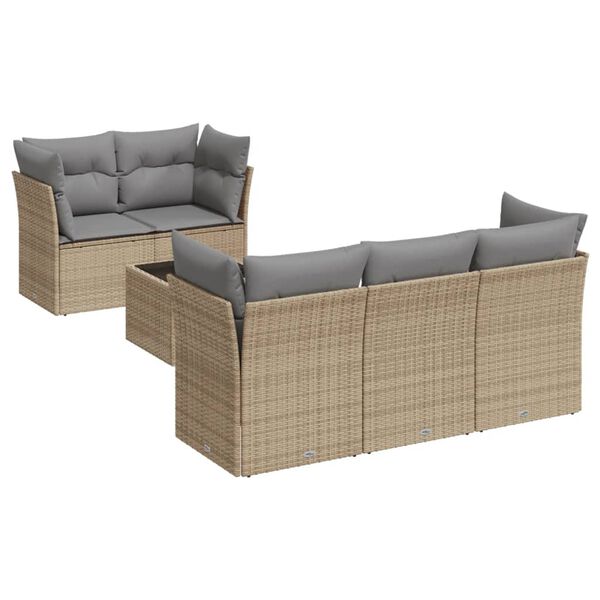vidaXL 6-tlg. Garten-Sofagarnitur mit Kissen Beige Poly Rattan