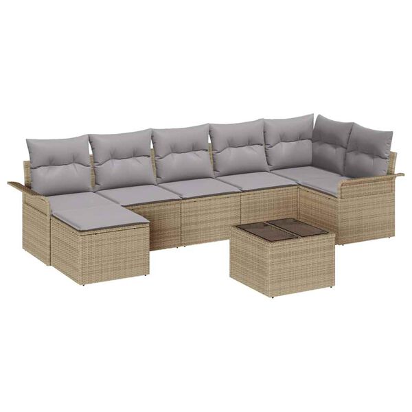 vidaXL Garten-Sofa-Set mit Kissen mit Speicher 8 pcs Beige Poly Rattan