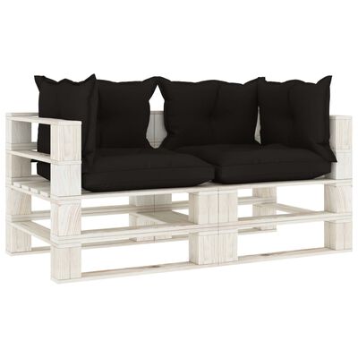 vidaXL Garten-Palettensofa 2-Sitzer mit schwarzen Kissen Holz