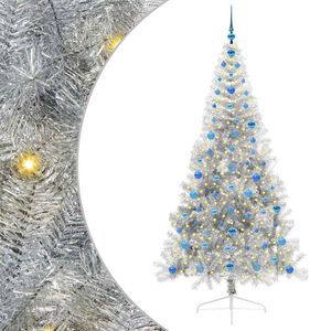 vidaXL K&uuml;nstlicher vorbeleuchteter Weihnachtsbaum Silber 210 cm PET