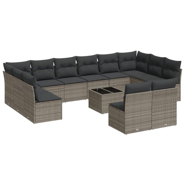 vidaXL 13-tlg. Garten-Sofagarnitur mit Kissen Grau Poly Rattan