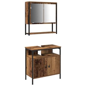 vidaXL Badezimmerm&ouml;bel-Set mit Regal mit T&uuml;r 2 pcs Braun Holzwerkstoff