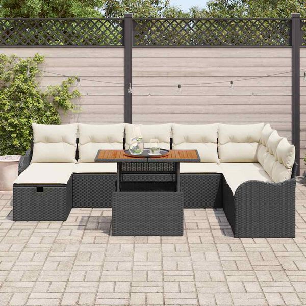 vidaXL Gartensofa-set mit Kissen 9 pcs Schwarz Poly-Rattan