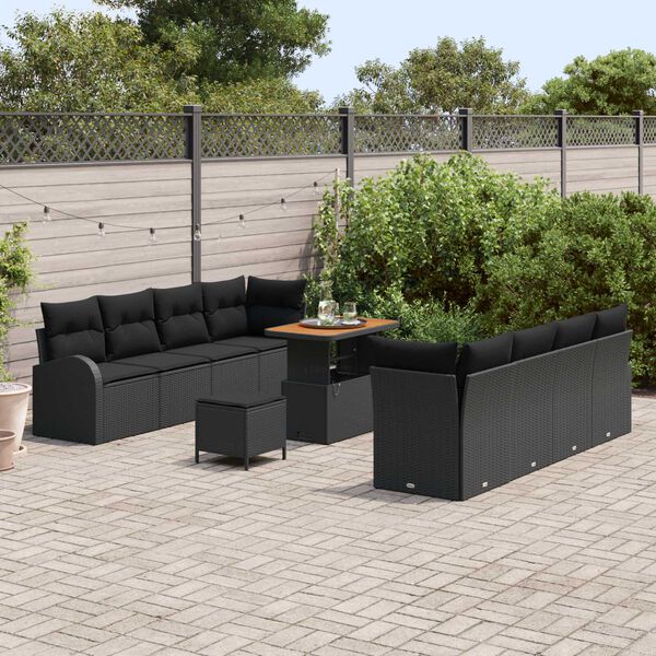 vidaXL Garten-Sofa-Set mit Kissen mit Speicher 11 pcs Schwarz