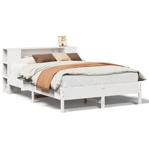 vidaXL Massivholzbett mit Regal ohne Matratze Wei&szlig; 160x200 cm Kiefer