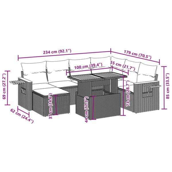 vidaXL 8-tlg. Garten-Sofagarnitur mit Kissen Schwarz Poly Rattan