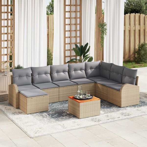 vidaXL Garten-Sofa-Set mit Kissen 9 pcs Beige Poly Rattan