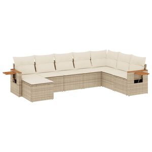 vidaXL 8-tlg. Garten-Sofagarnitur mit Kissen Beige Poly Rattan
