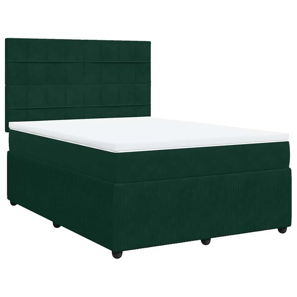 vidaXL Boxspringbett mit Matratze Dunkelgr&uuml;n 140x200 cm Samt