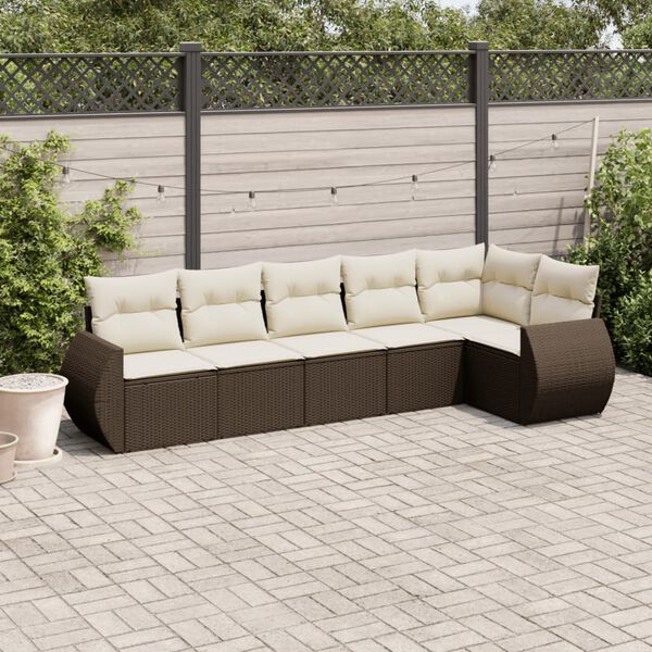 vidaXL 6-tlg. Garten-Sofagarnitur mit Kissen Braun Poly Rattan