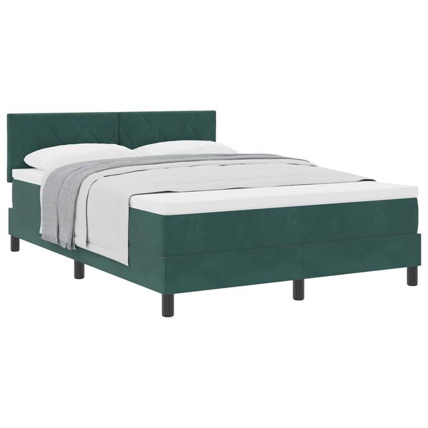 vidaXL Boxspringbett mit Matratze Dunkelgr&uuml;n 140 x 190 cm Samt
